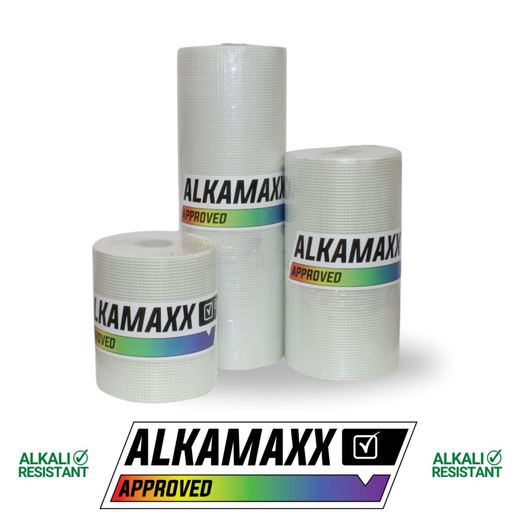 3 white roll of render mesh cut to size.