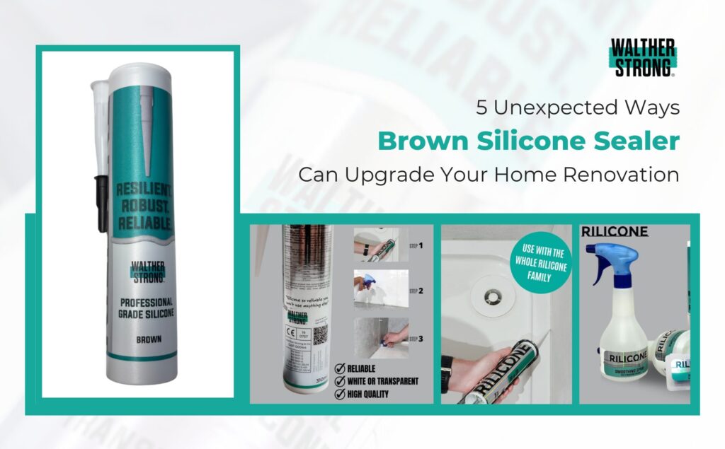 applying brown silicone sealer in a home renovation project